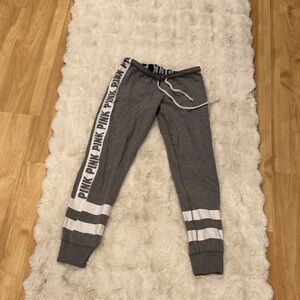 PINK Victoria's Secret Gray Jogger Pants with White Logo Stripe